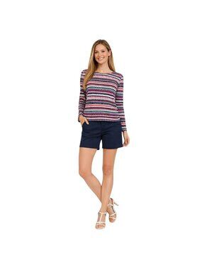 2/$30 Talbots Petite Large Petite Striped Dot Print Top Cotton/Spandex